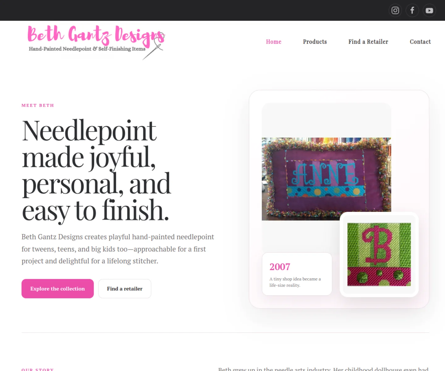 Redesigned Beth Gantz Designs website homepage