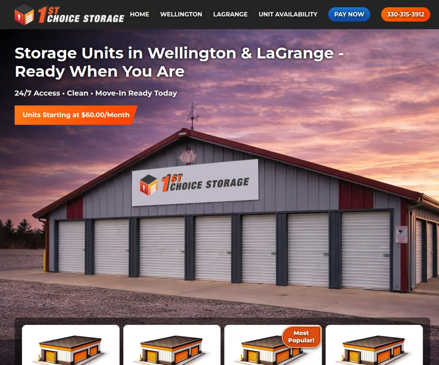 1st Choice Storage website homepage